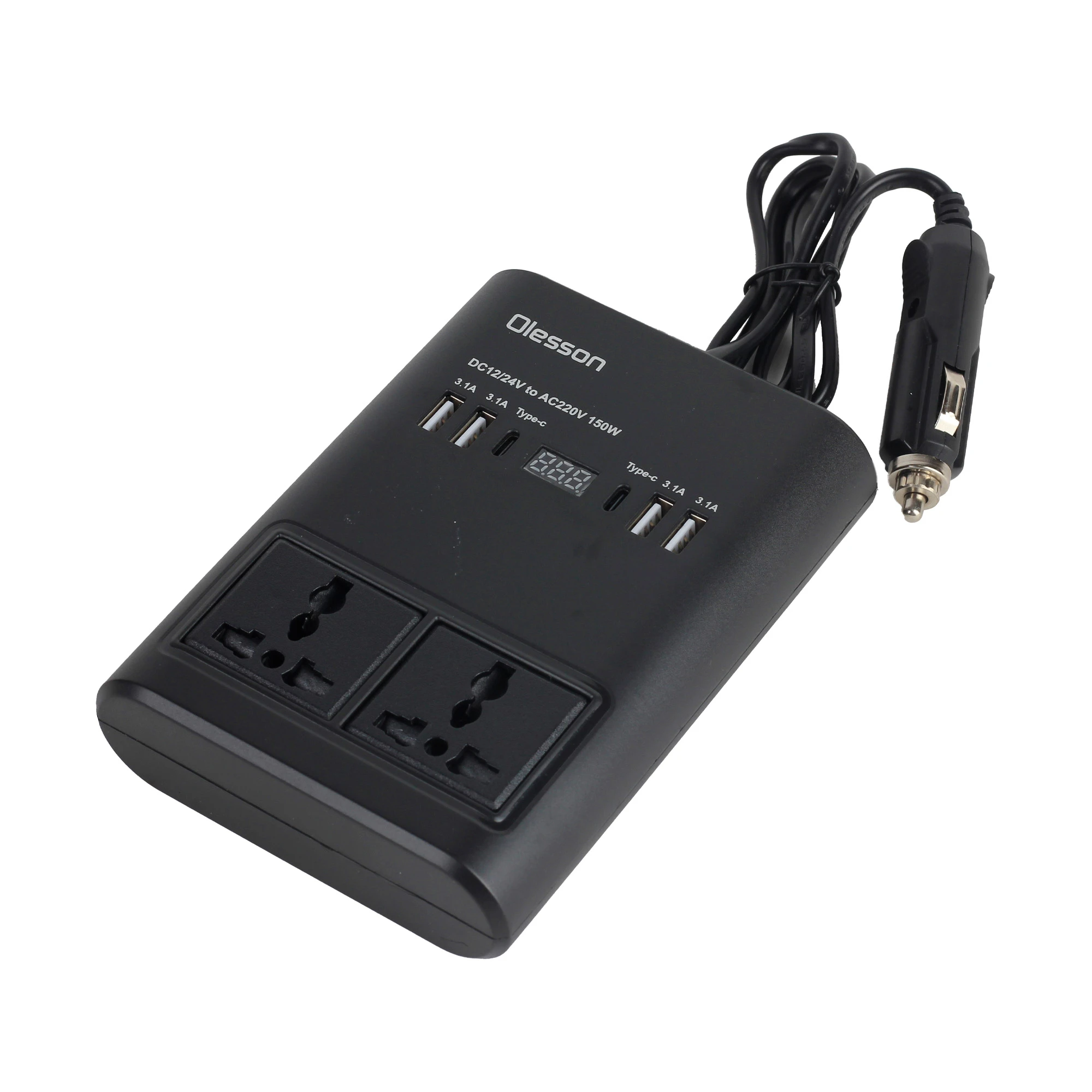 Olesson1665 Car Power Inverter 150W Power Socket Car Cigarette Lighter Charger 12V to 220V Car Inverter Dual USB with Type C Charging Ports