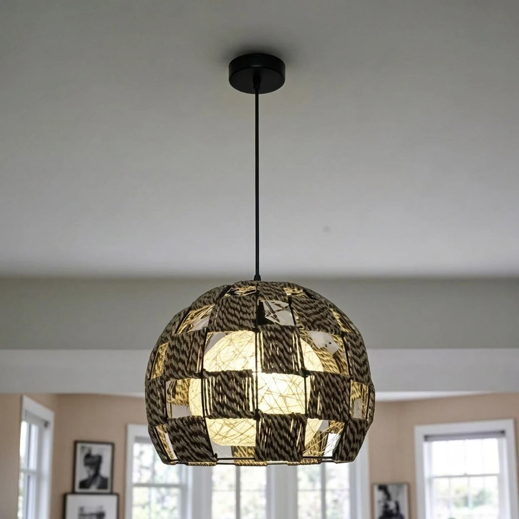 European/American style, modern, woven paper string pendant light