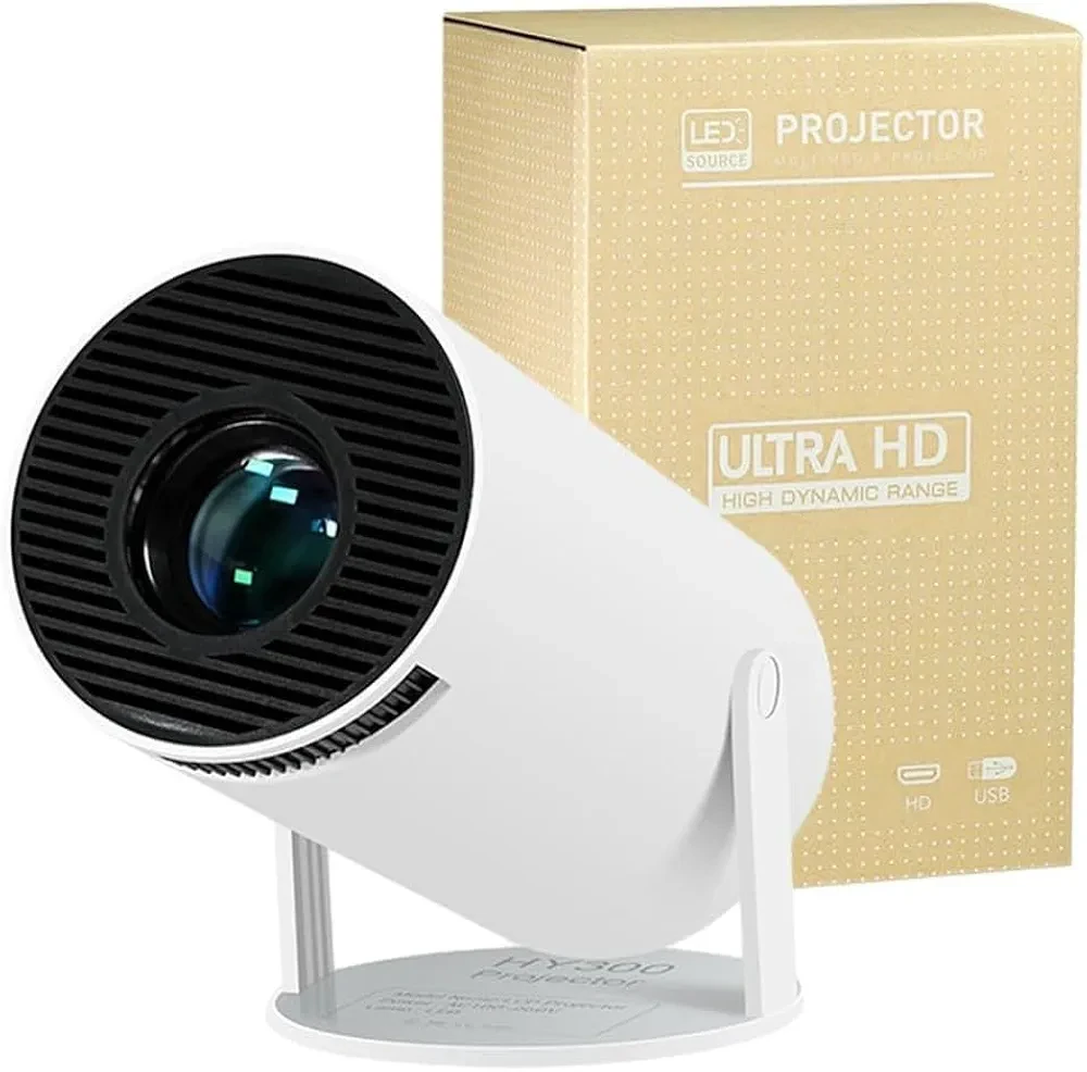 HY300 PRO Mini Portable Projector, Support 4K 1080P with Dual-Band WIFI6 5G Wireless 5.0 Bluetooth Android 11,160 ANSI,180° Rotatable, Auto Keystone Correction, 35"-130" Screen Video Projector