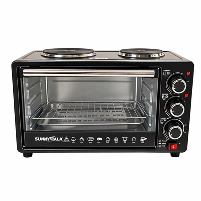 Sunny Walk electric oven features a 33-liter capacity, two hot plates on top