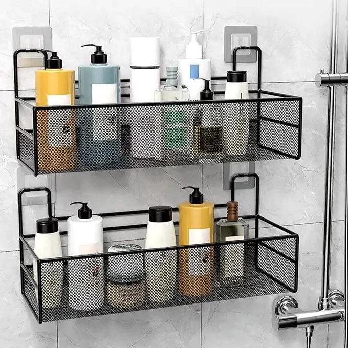 Wall-Mounted Storage Rack for Bathroom and Kitchen Black Hanging Shelf for Cosmetics and Household Necessities Organisation