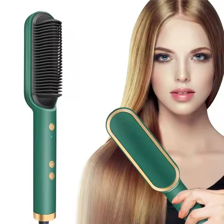 FH909 Professional Ceramic Hair Straightener Brush Adjustable Temperature Control for Silky Straight and Frizz Free Hair